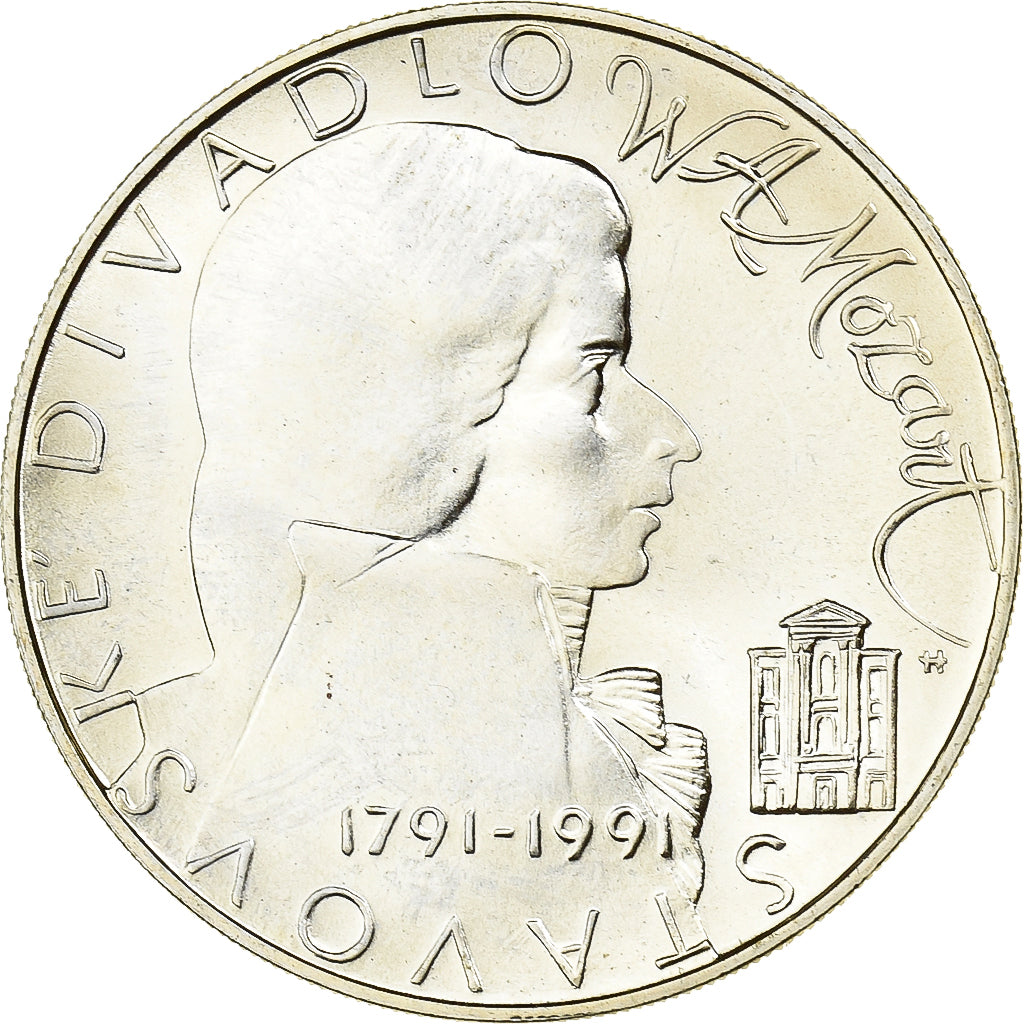 Czechoslovakia, 100 Korun, 1991, Mozart, Silver, MS(63)