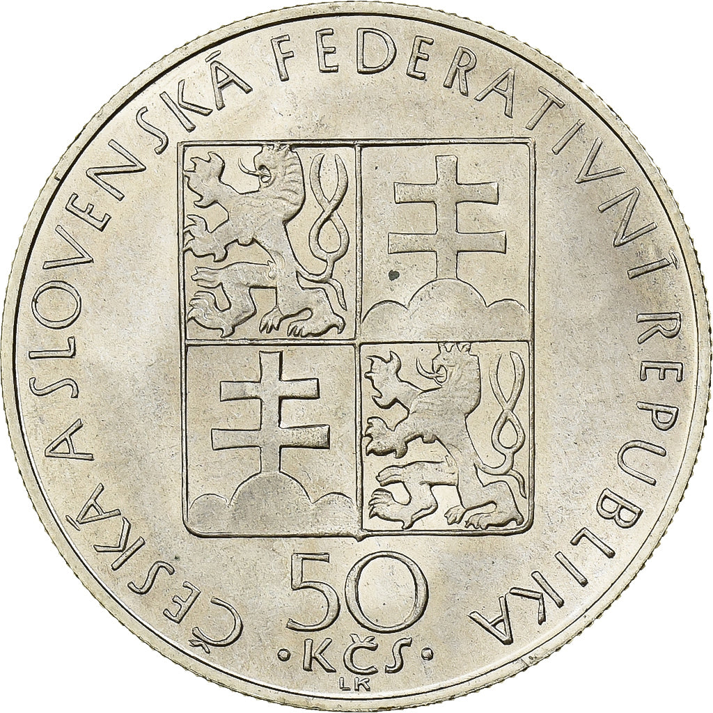 Cecoslovacchia, 50 Korun, 1990, Argento, SPL, KM:140.1