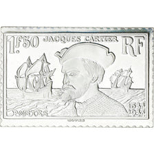 Francja, medal, Timbre, Jacques Cartier, 1,50 Francs, 1983, Srebro, MS(65-70)