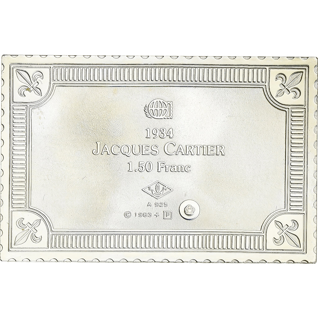 Francja, medal, Timbre, Jacques Cartier, 1,50 Francs, 1983, Srebro, MS(65-70)