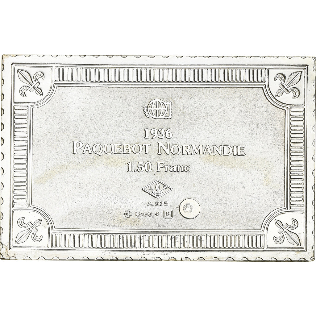 França, medalha, Timbre, Paquebot Normandie, 1983, Prata, MS(65-70)