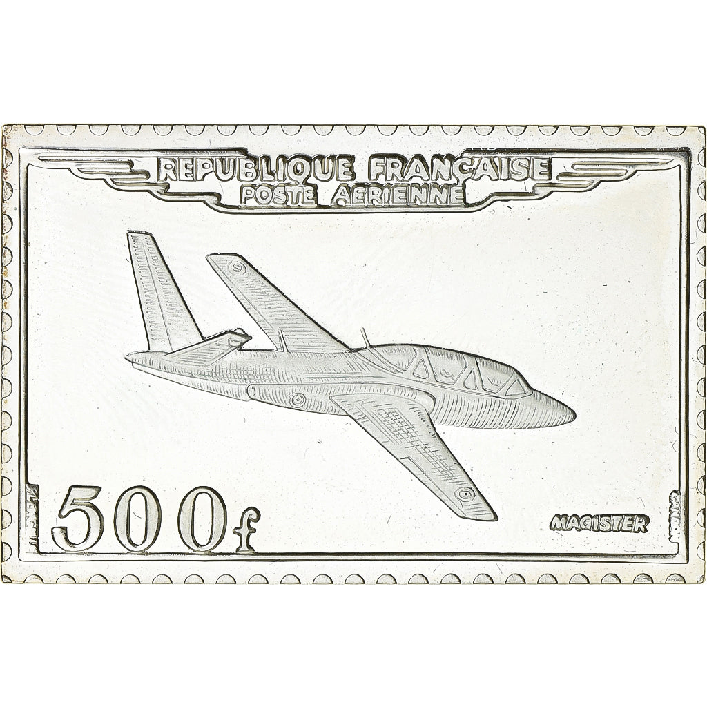 Francia, medalla, Timbre, Avion Magister, 500 Francs, 1983, Plata, SC+