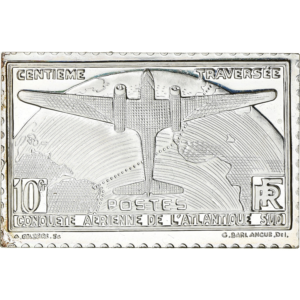 Francia, medalla, Timbre, 100ème Traversée de l'Atlantique Sud, 10 Francs