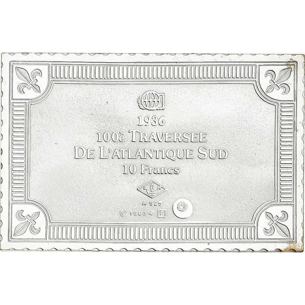 Francia, medalla, Timbre, 100ème Traversée de l'Atlantique Sud, 10 Francs