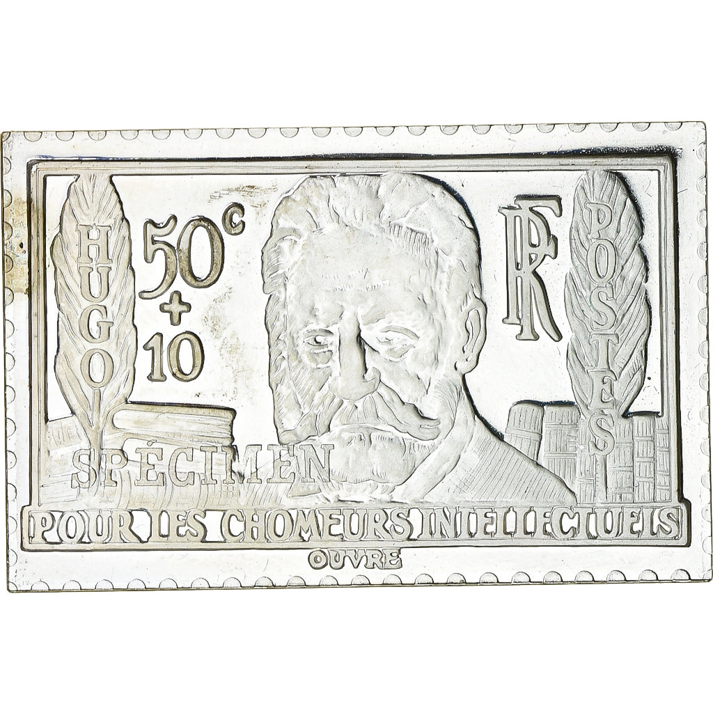 Francia, medalla, Timbre, Chomeur Intellectuels, Victor Hugo Surchargé, 1983