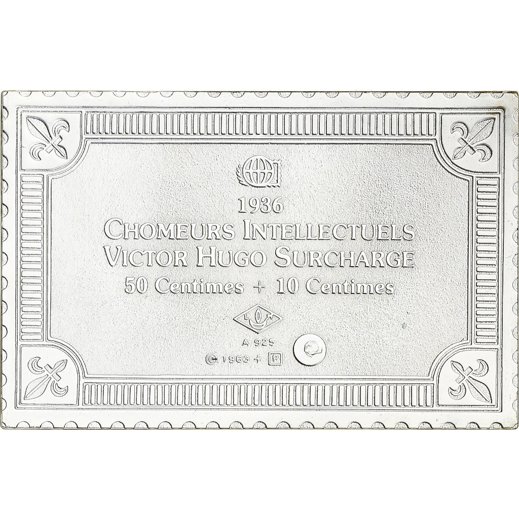Francia, medalla, Timbre, Chomeur Intellectuels, Victor Hugo Surchargé, 1983