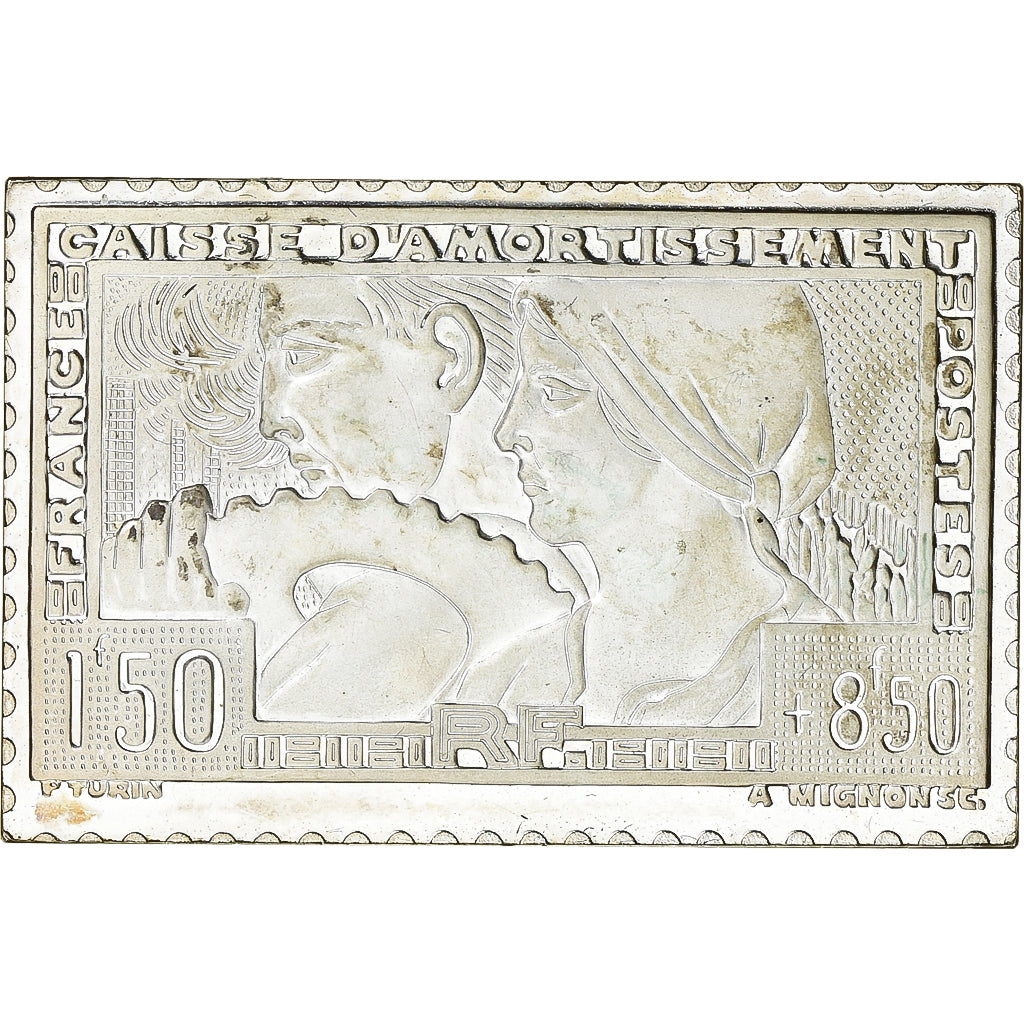 Frankrijk, Medaille, Timbre, Le Travail, Caisse d'Amortissement, 1983, Zilver