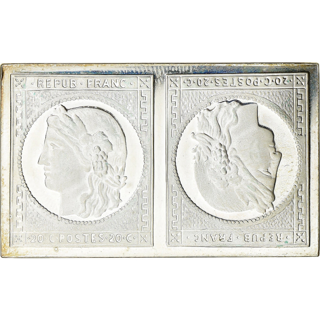 Francia, medalla, Timbre, Cérès, Tête-Bêche, 1981, FDC, Plata