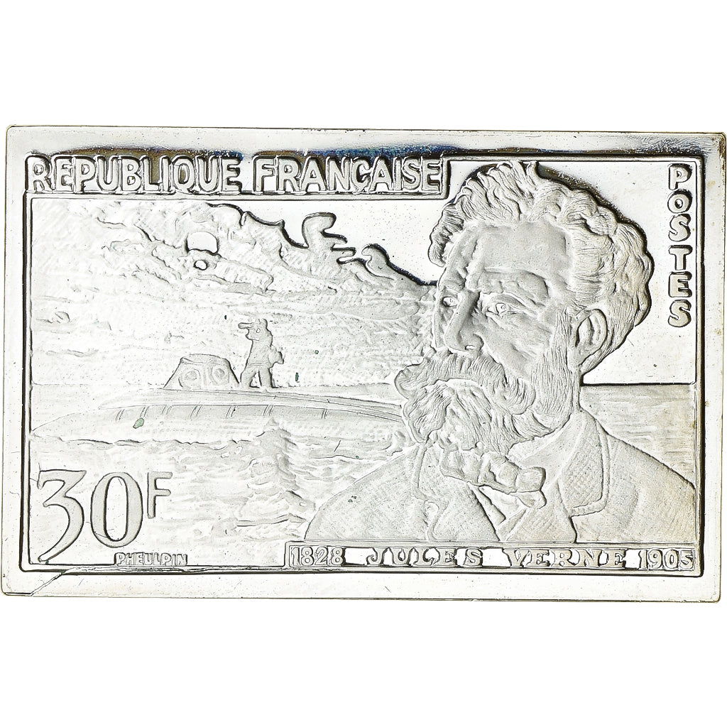 Francia, medalla, Timbre, Jules Verne, 30 Francs, 1983, Plata, FDC