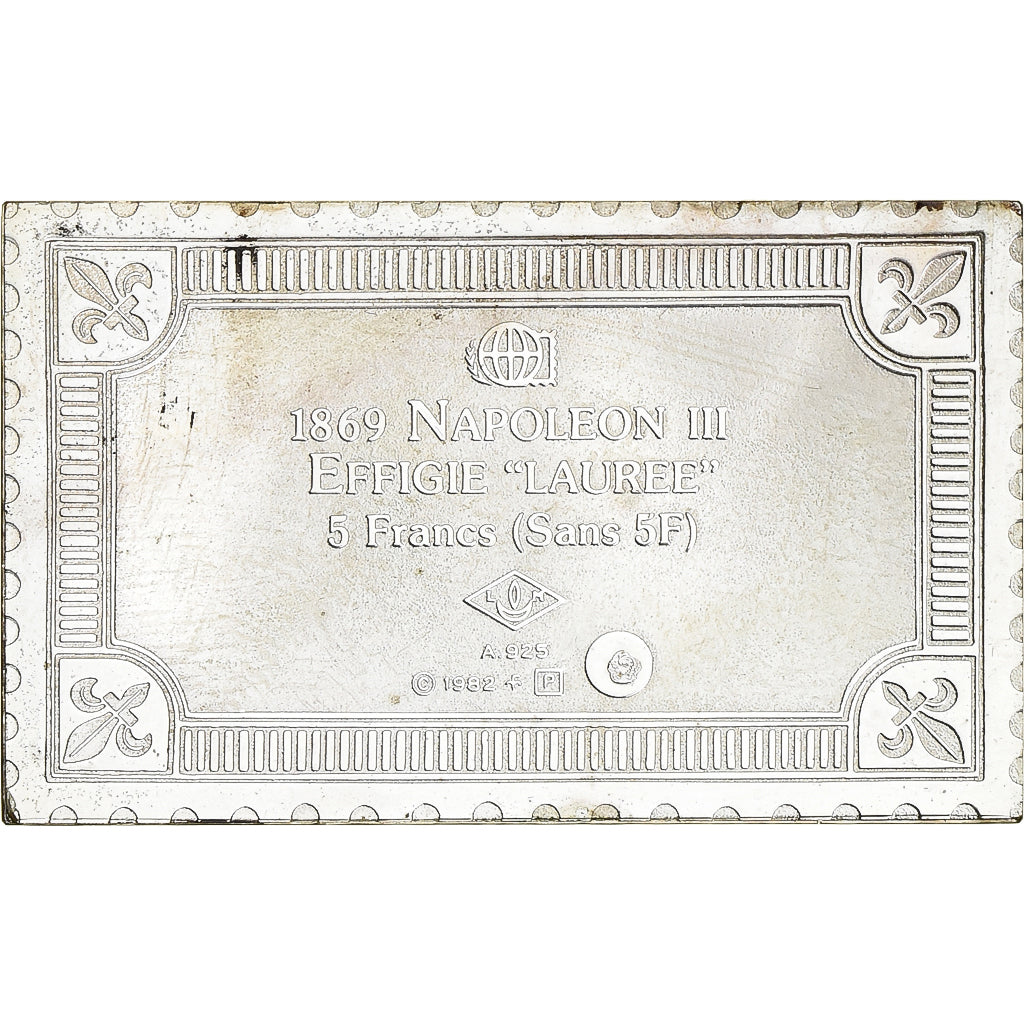 Francia, medalla, Timbre, Napoléon III, Effigie Laurée, 5 Francs, 1982, Plata