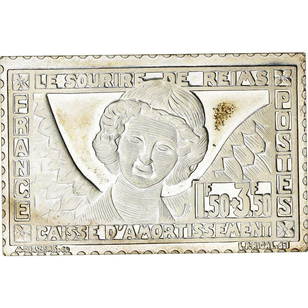 France, Medal, Timbre, Le Sourire de Reims, 1983, Silver, MS(63)