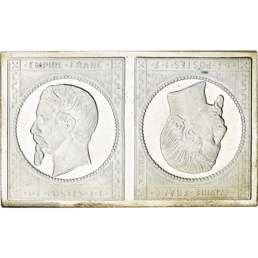 Francja, medal, Timbre, Napoléon III, Tête Bêche, 1981, Srebro, MS(63)