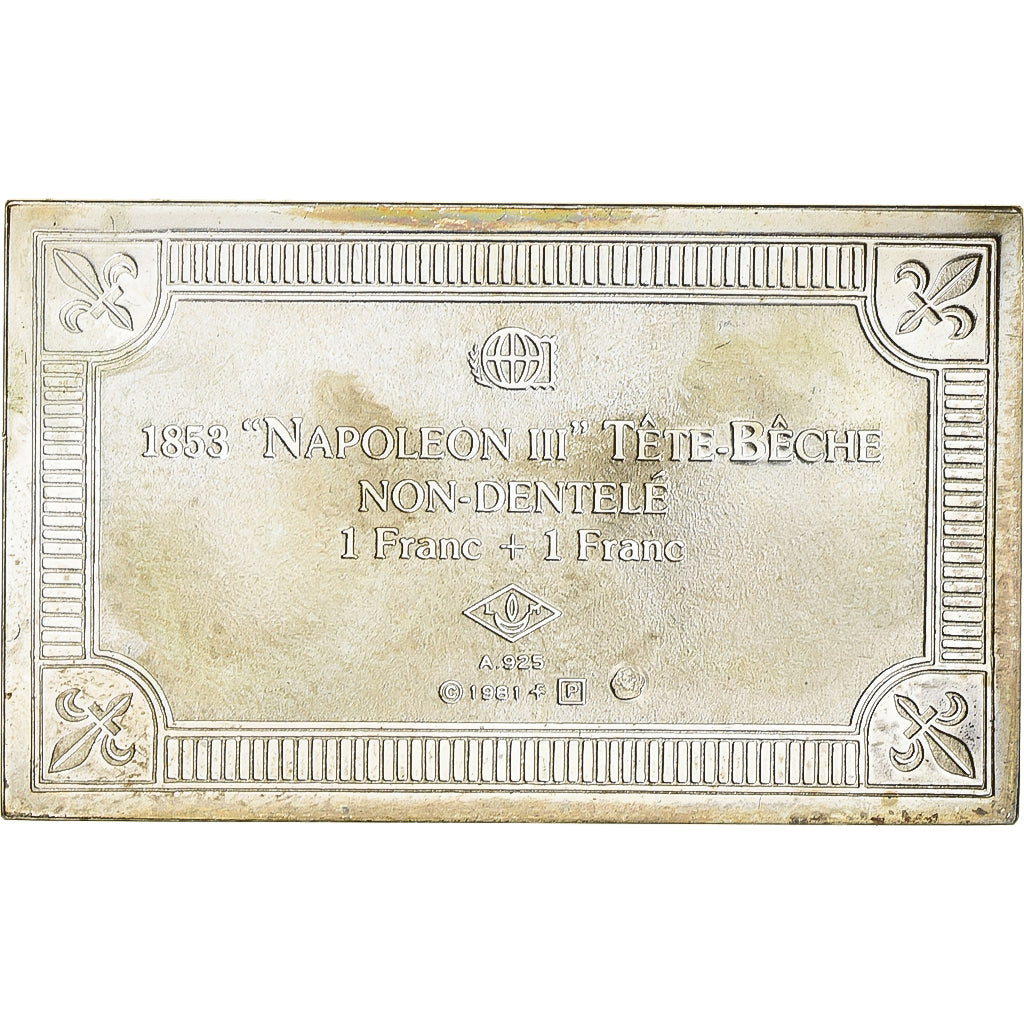 Francja, medal, Timbre, Napoléon III, Tête Bêche, 1981, Srebro, MS(63)