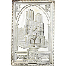 France, Medal, Timbre, Cathédrale de Reims, Type III, 3 Francs, 1983, Silver