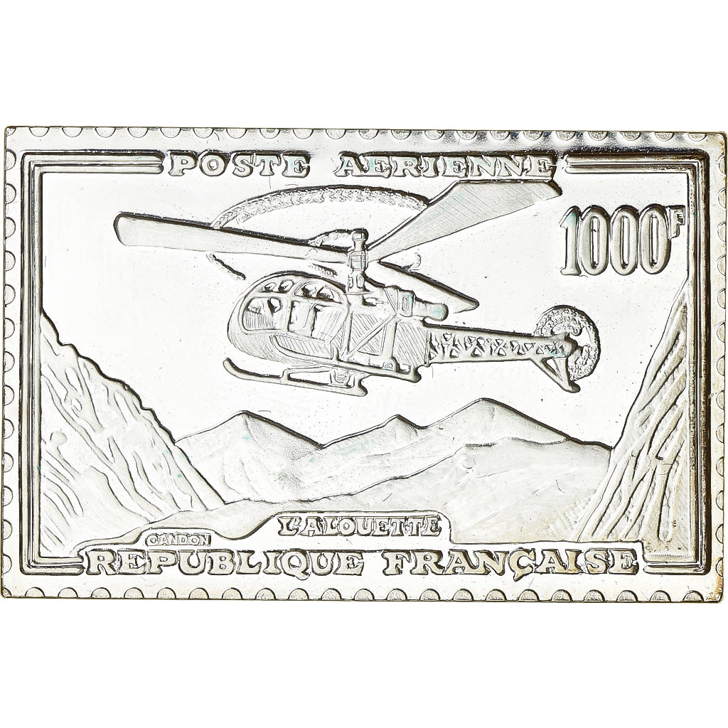 França, medalha, Timbre, Hélicoptère Alouette, 1000 Francs, 1983, Prata