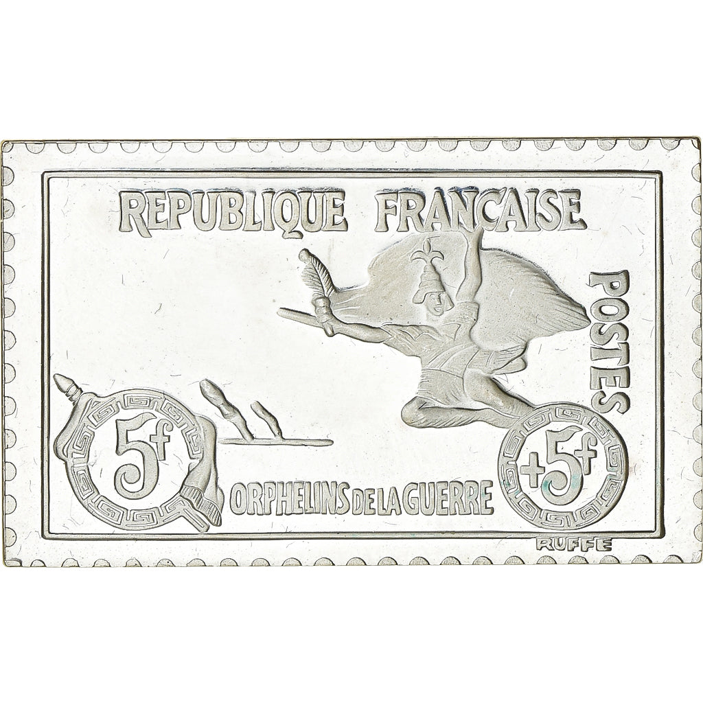 Francia, medalla, Timbre, Orphelins de Guerre, La Marseillaise, 1982, Plata, SC