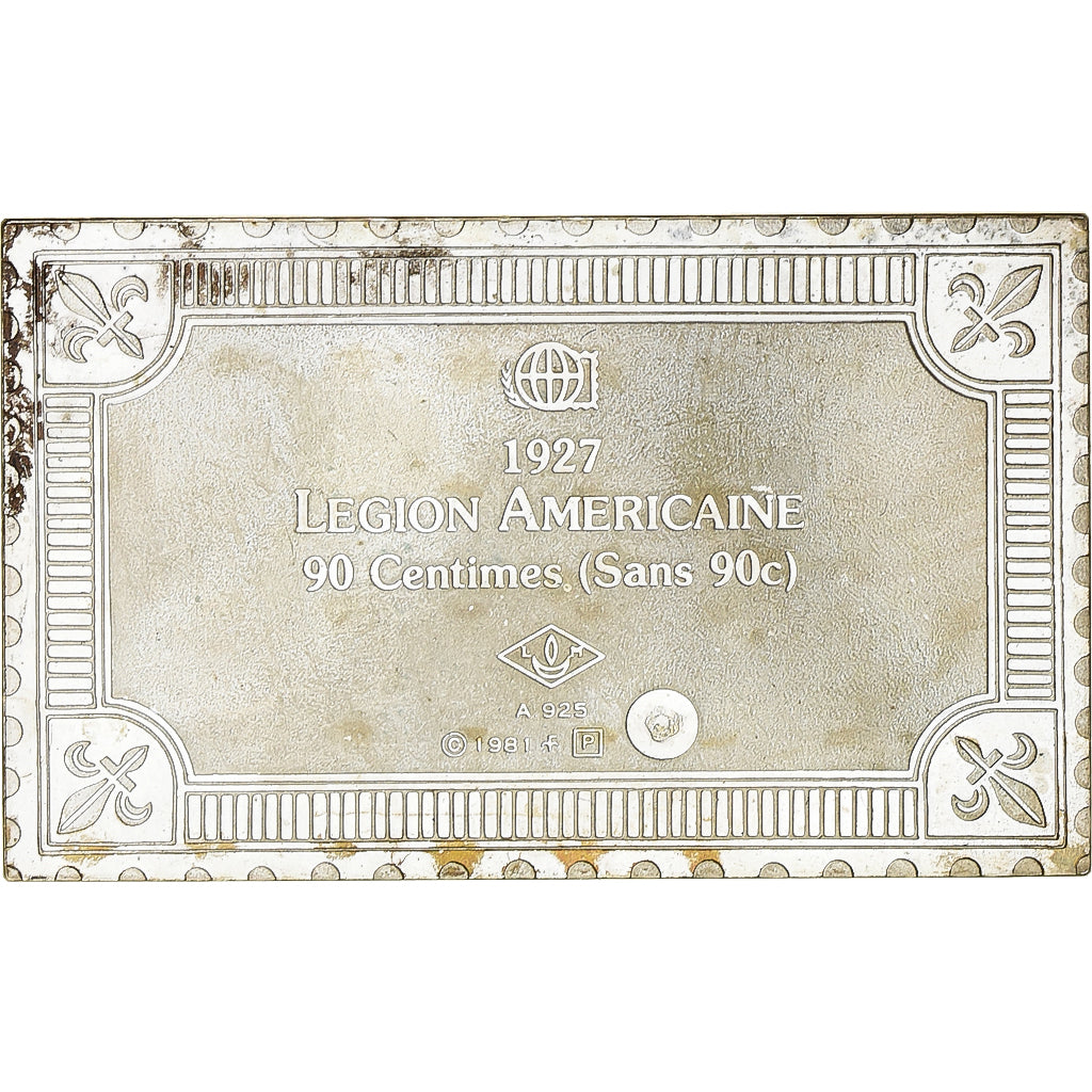 França, medalha, Timbre, Légion Américaine, 90 Centimes, 1981, Prata, MS(63)