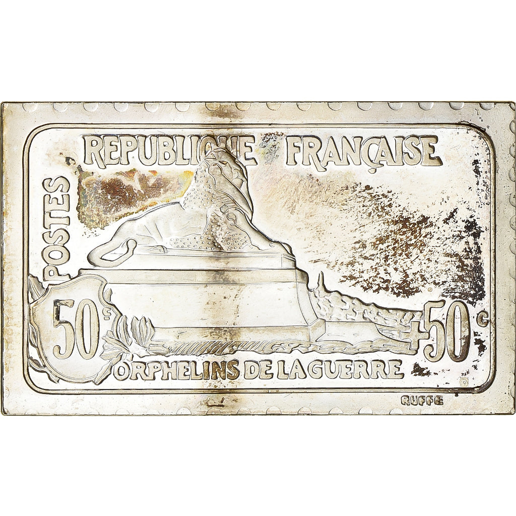 Francia, medalla, Timbre, Orphelins de Guerre, Lion de Belfort, 1982, Plata, SC
