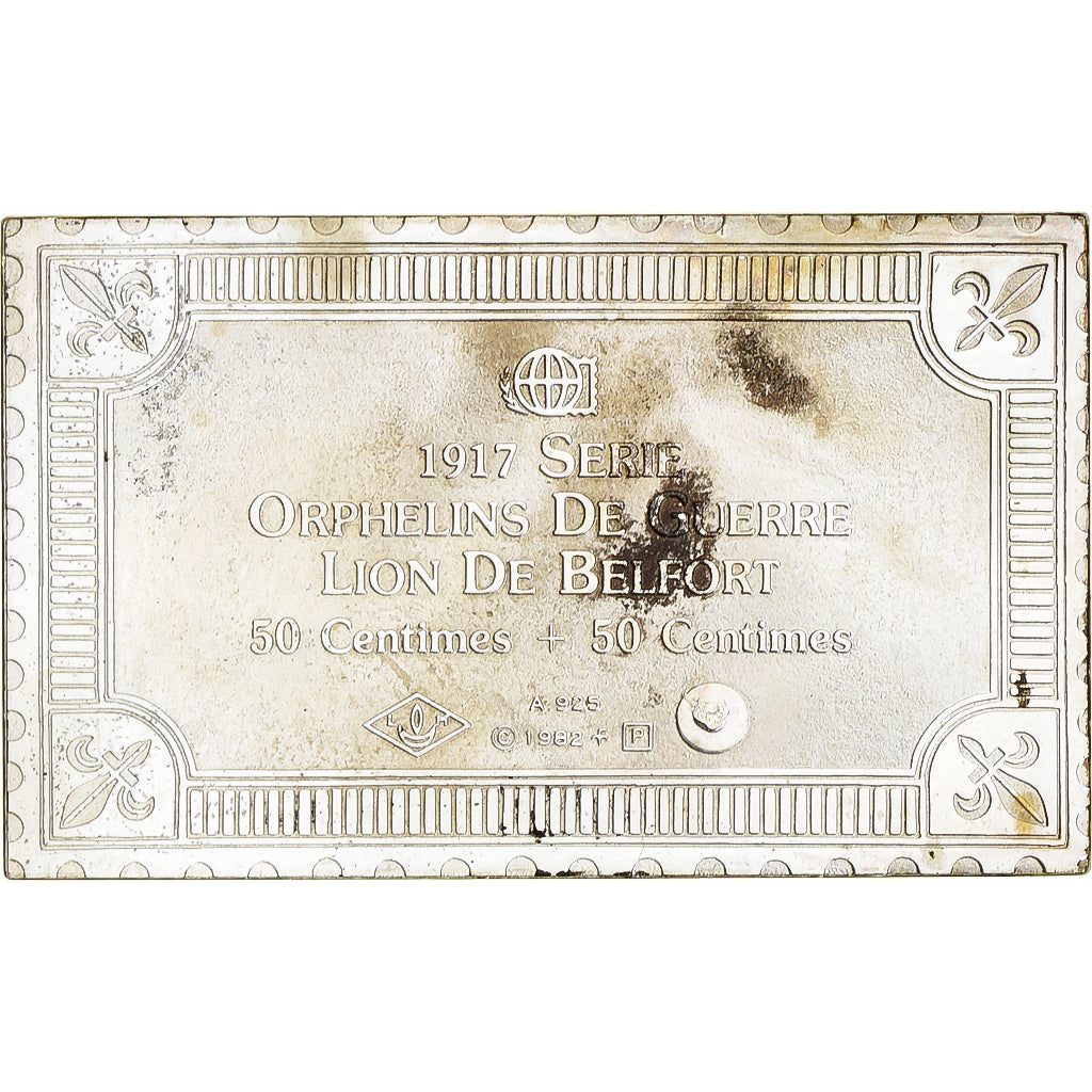 Francia, medalla, Timbre, Orphelins de Guerre, Lion de Belfort, 1982, Plata, SC
