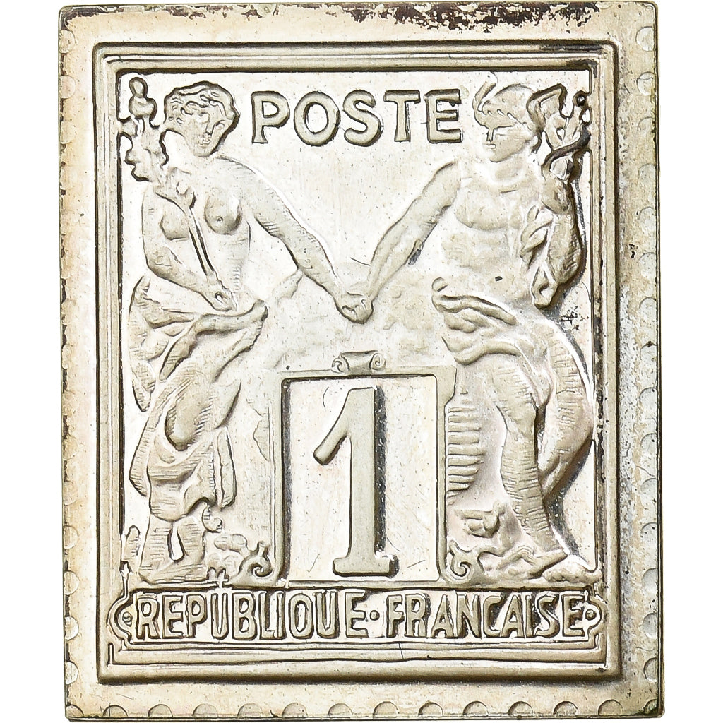 France, Medal, Timbre, Type Sage, Groupe Allégorique, 1 Centime, 1982, Silver