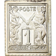 France, Medal, Timbre, Type Sage, Groupe Allégorique, 1 Centime, 1982, Silver