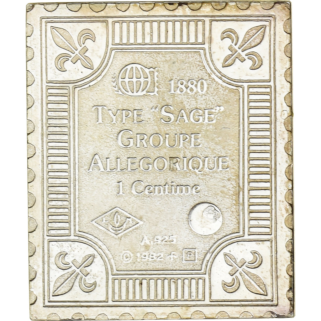 France, Medal, Timbre, Type Sage, Groupe Allégorique, 1 Centime, 1982, Silver