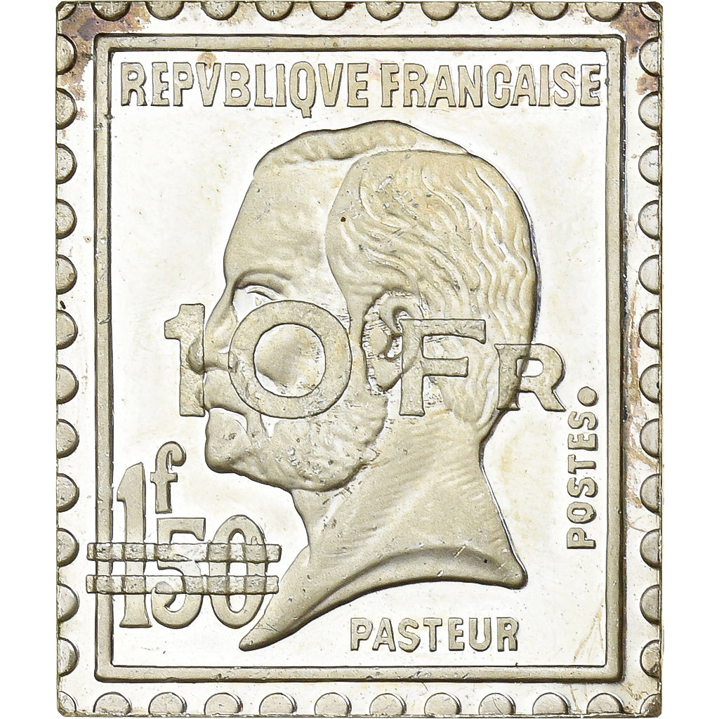 Francia, medalla, Timbre, Pasteur Surchargé, 10 Francs sur 1.50 franc, 1983