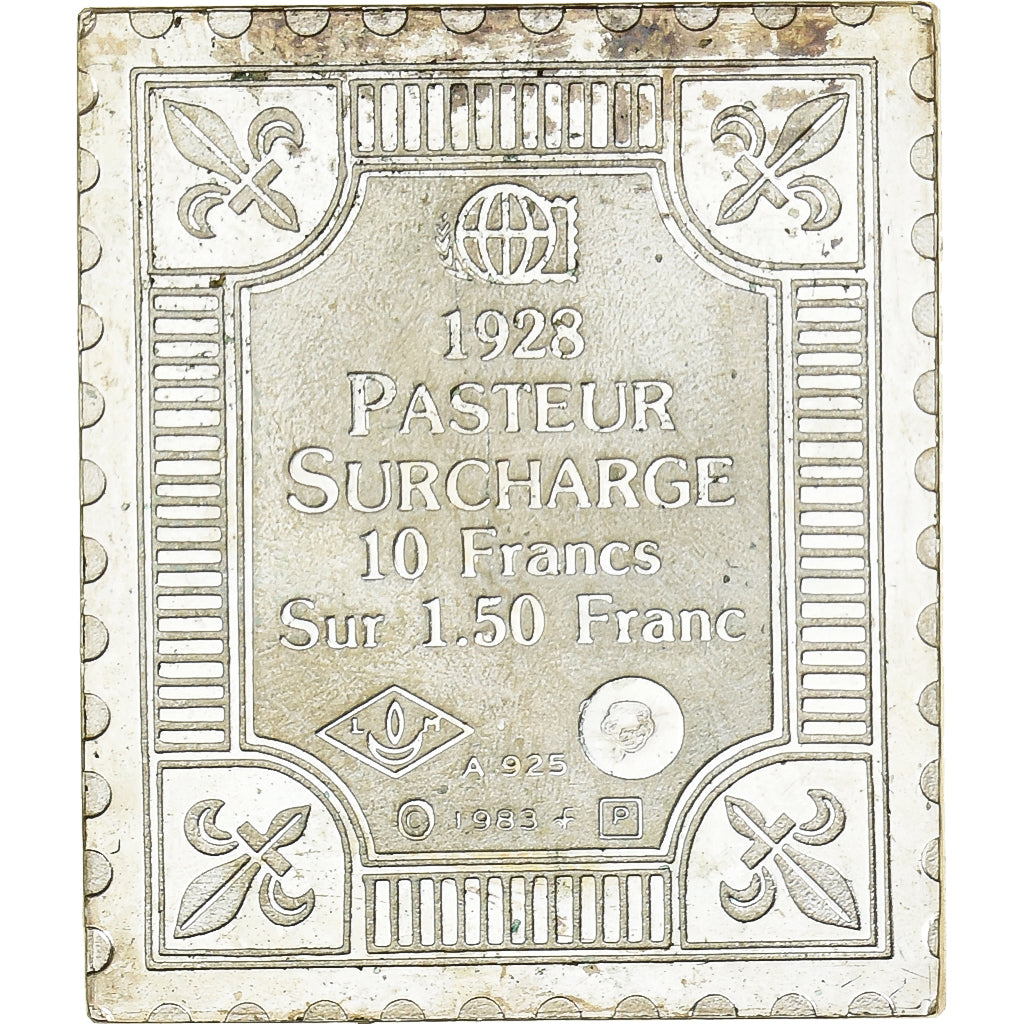 Francia, medalla, Timbre, Pasteur Surchargé, 10 Francs sur 1.50 franc, 1983