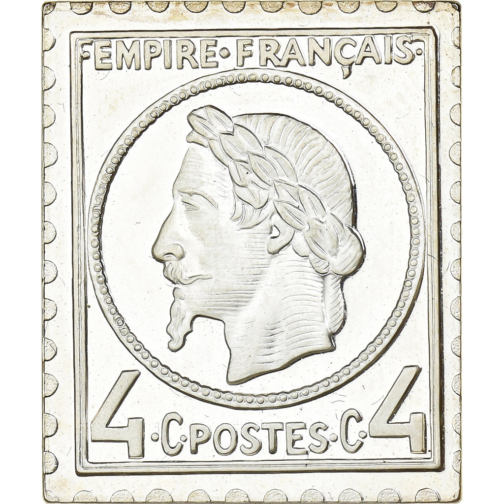 France, Medal, Timbre, Napoléon III, Effigie Laurée, 4 Centimes, 1982, Silver