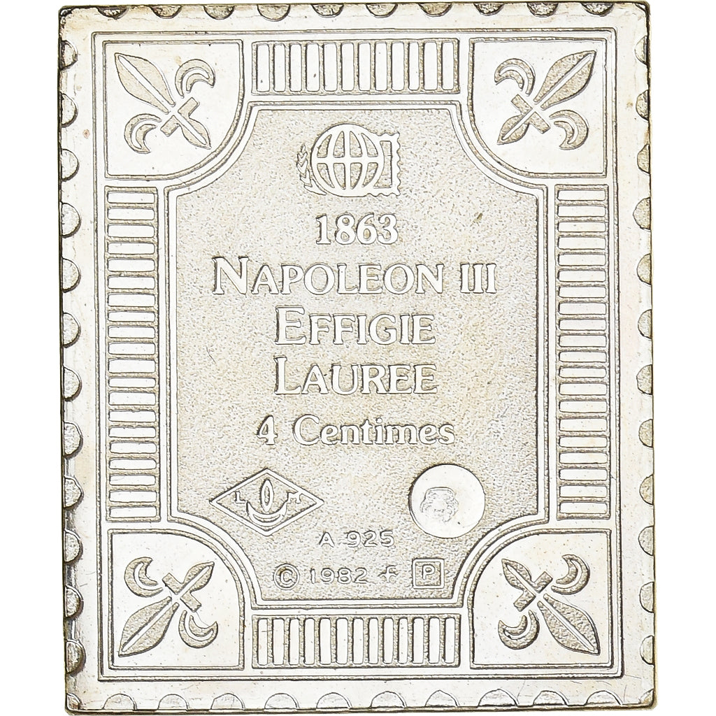 France, Medal, Timbre, Napoléon III, Effigie Laurée, 4 Centimes, 1982, Silver