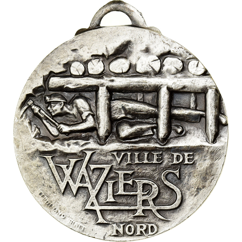 France, Medal, Mines de Charbon, Ville de Waziers Nord, Silvered bronze