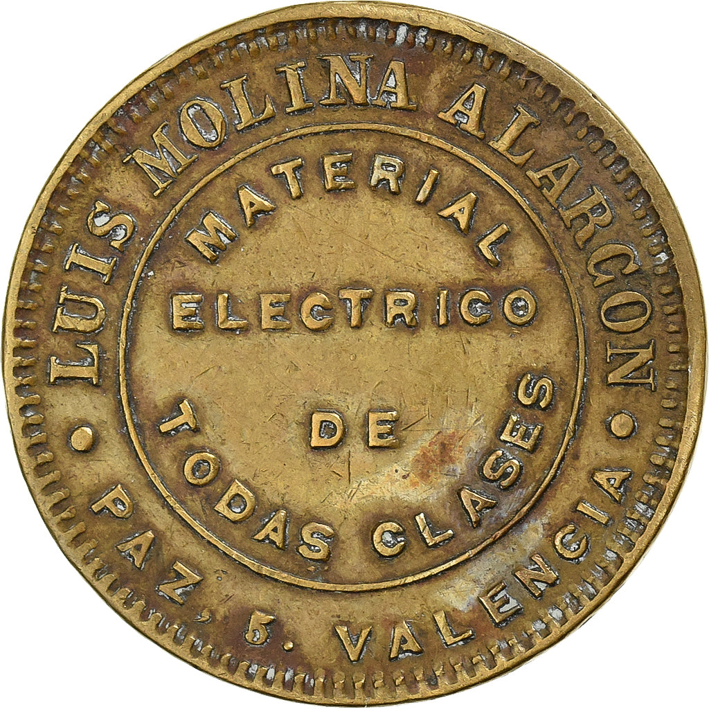 Spain, Token, Alfonso XIII, Luis Molina Alarcon, Material Electrico, Brass
