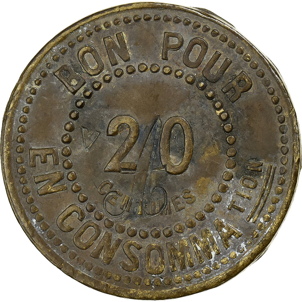 France, Cercle des Sous-Officiers, 1er Hussards, 20 Centimes, VF(30-35), Brass