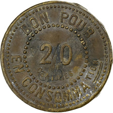 France, Cercle des Sous-Officiers, 1er Hussards, 20 Centimes, VF(30-35), Brass