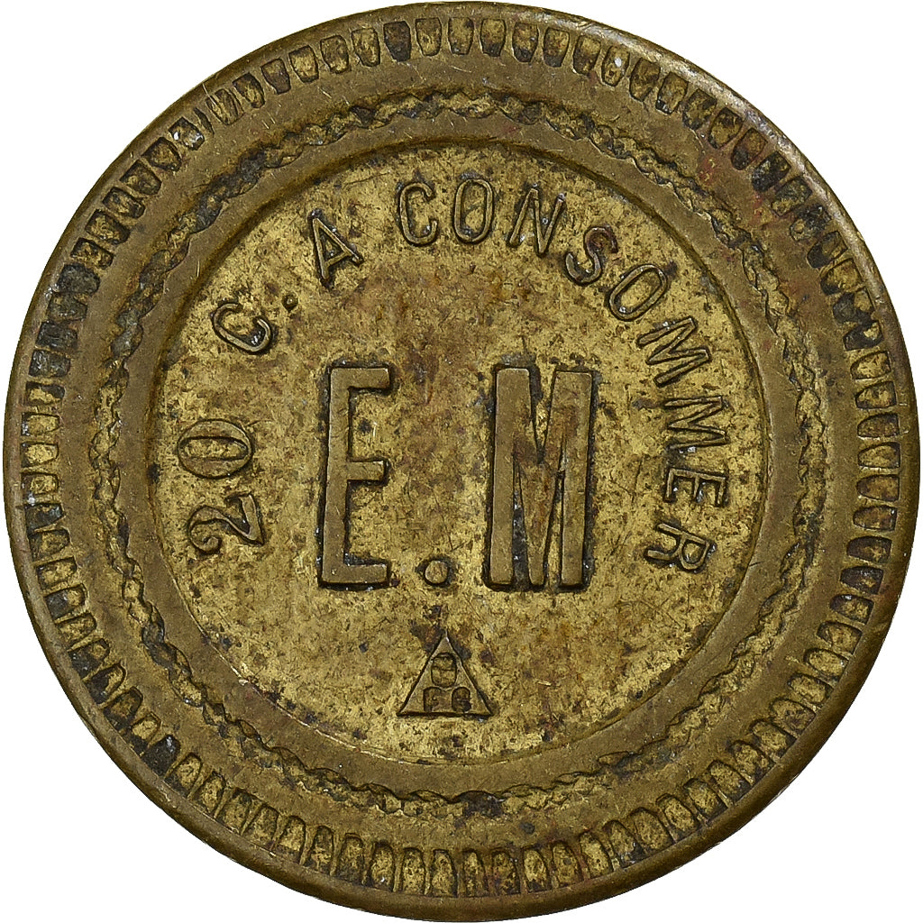 Frankreich, A Consommer, E.M, 20 Centimes, S+, Messing