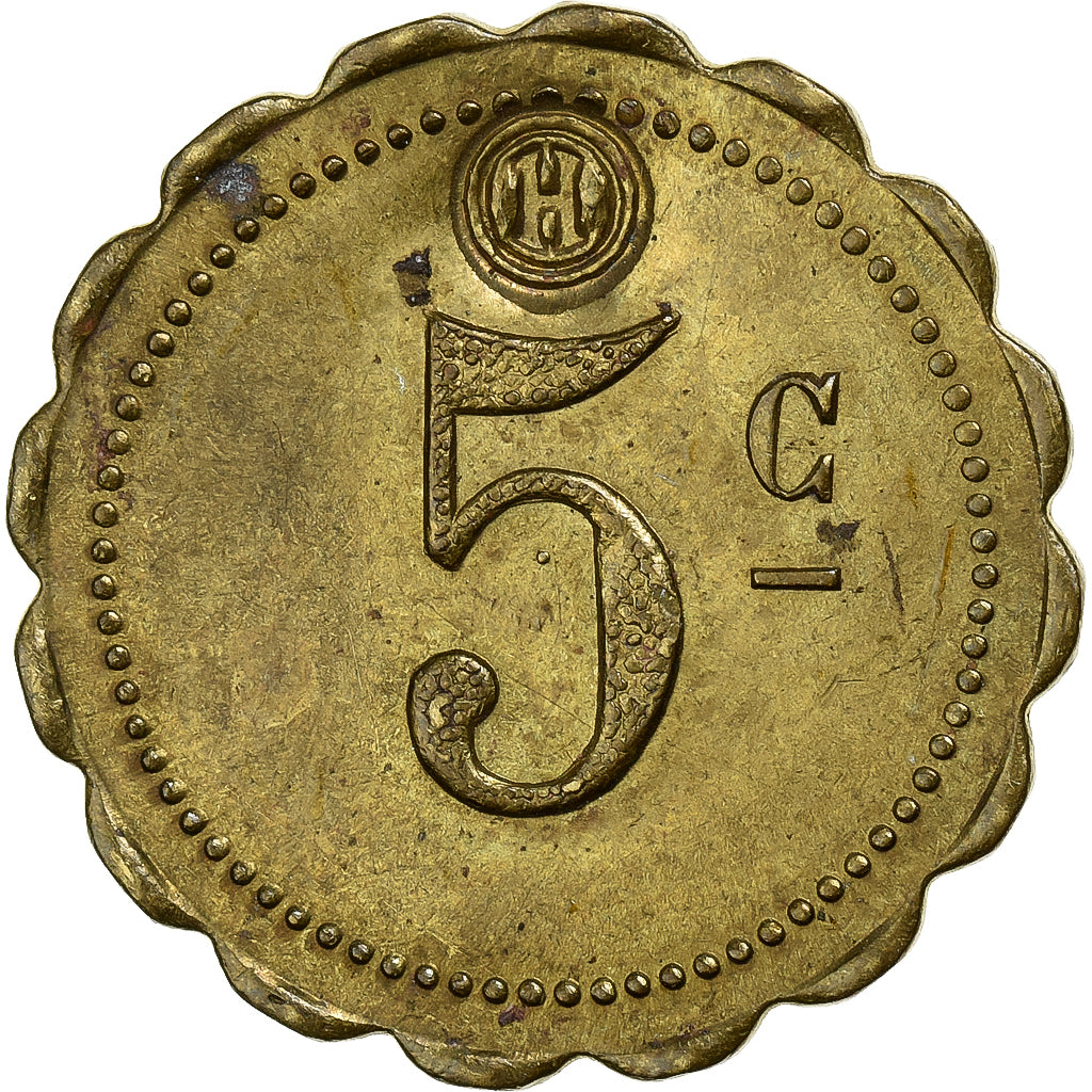 Francia, zeton, Nécessité, 5 Centimes, Compagnie de Tramway, Le Havre, Latón