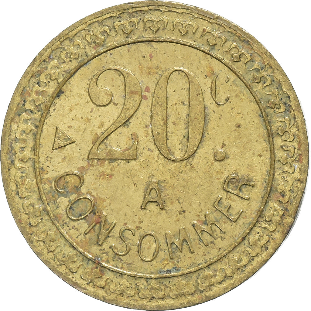 Francia, A Consommer, 20 Centimes, MB, Ottone