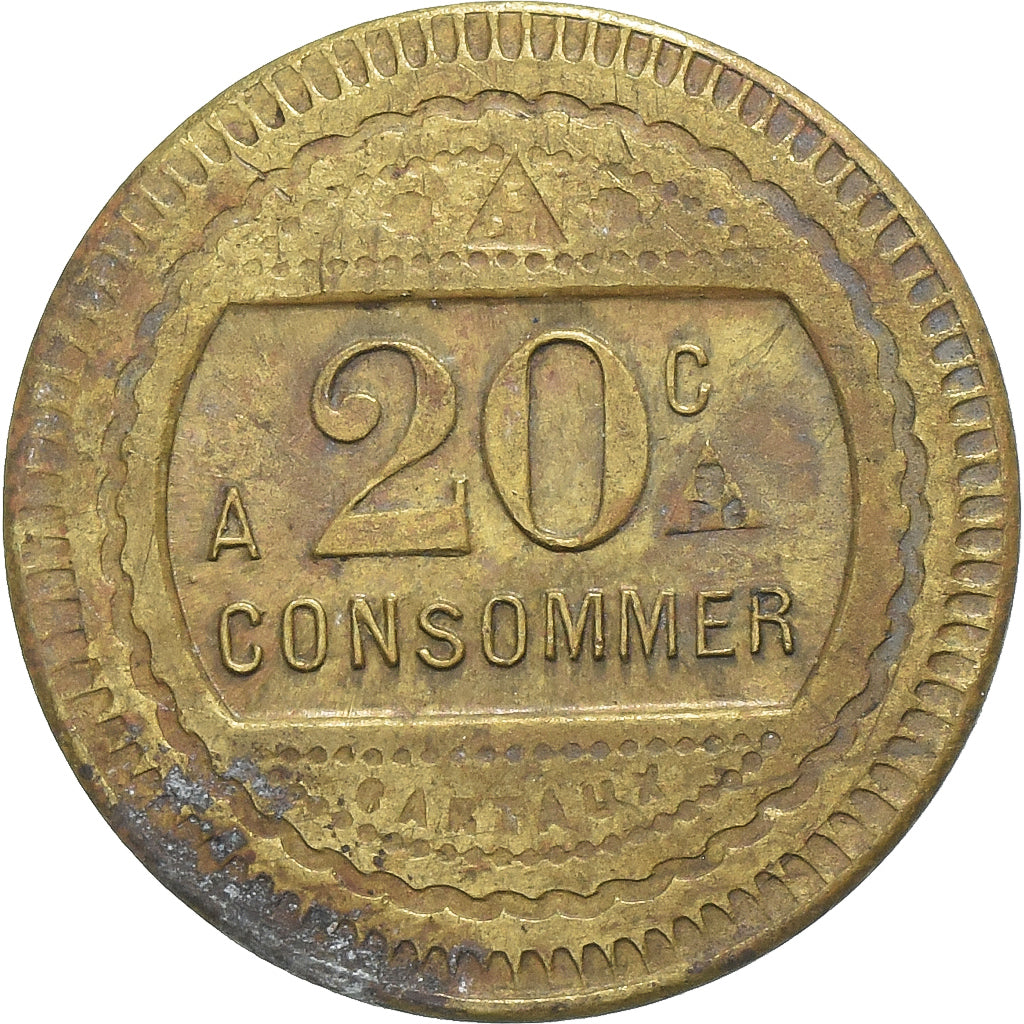 France, A Consommer, 20 Centimes, 198, TB, Laiton