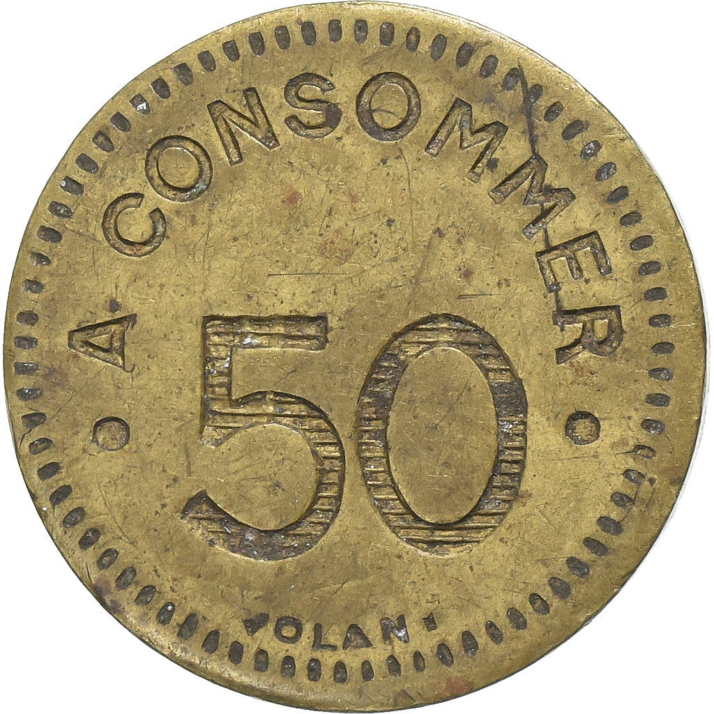 Francia, A Consommer, 50 Centimes, ancre, MBC, Latón