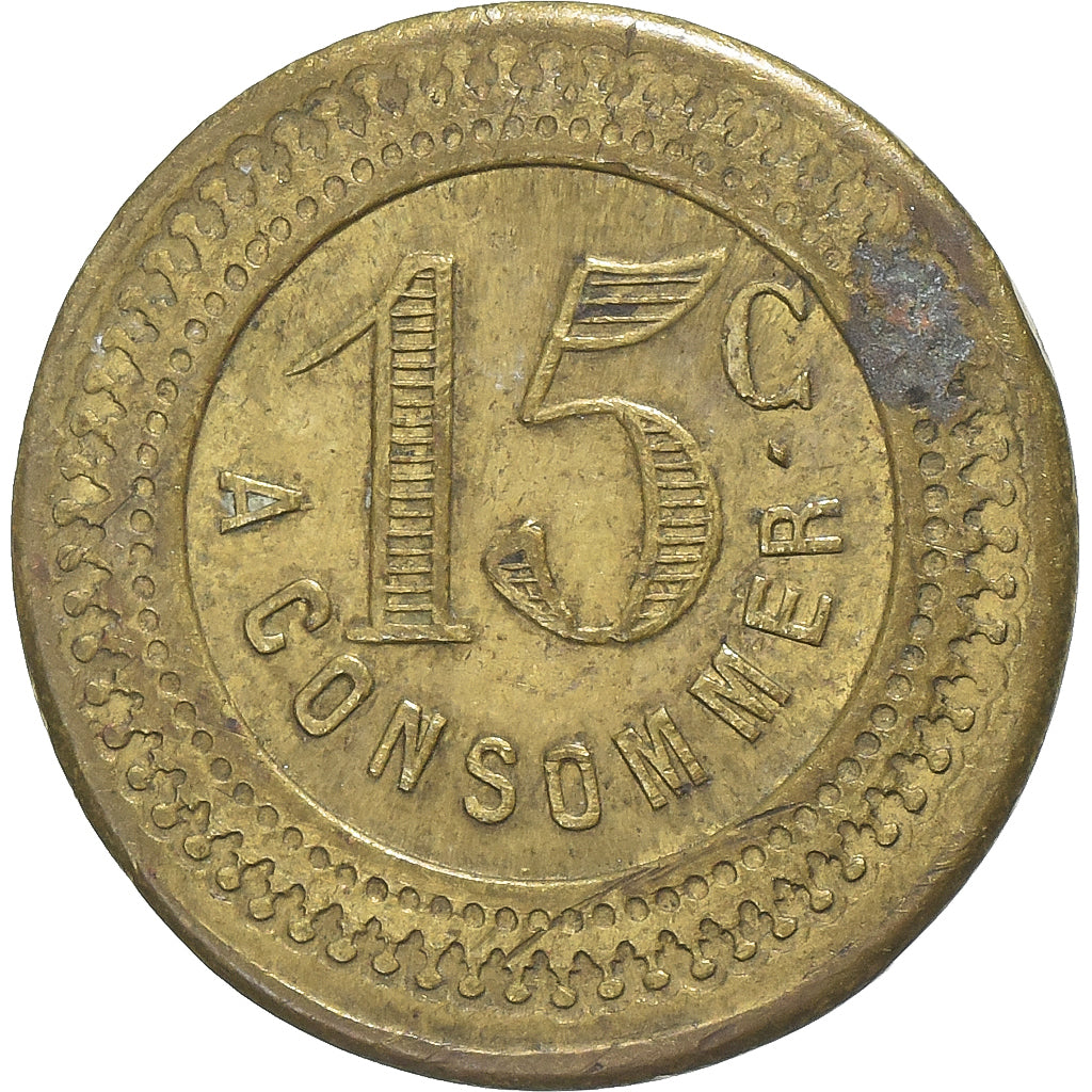 France, 15 Centimes, A Consommer, Nickel plated brass, VF(20-25)