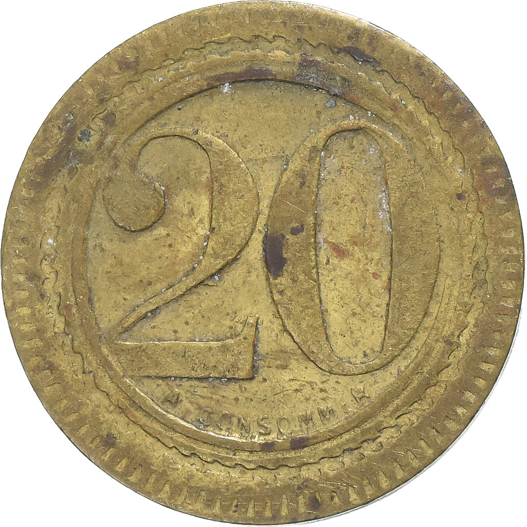 Francia, A Consommer, 20 Centimes, Eléphant, MB, Ottone