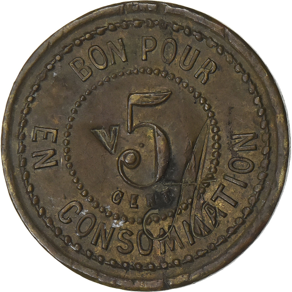 France, Cercle des Sous-Officiers, 1er Hussards, 5 Centimes, VF(30-35), Brass