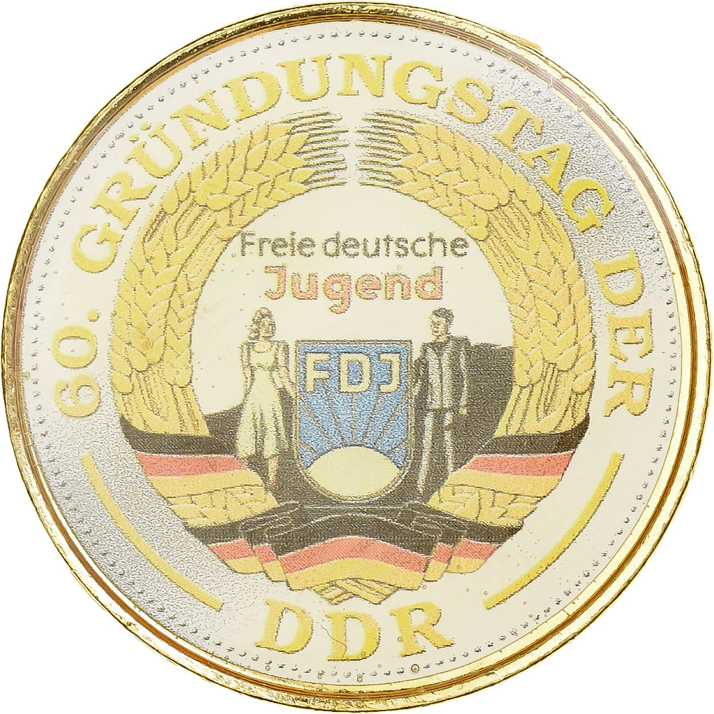 Germany, Token, DDR, 60. Gründungstag, Freie Deutsche Jugend, Copper-nickel