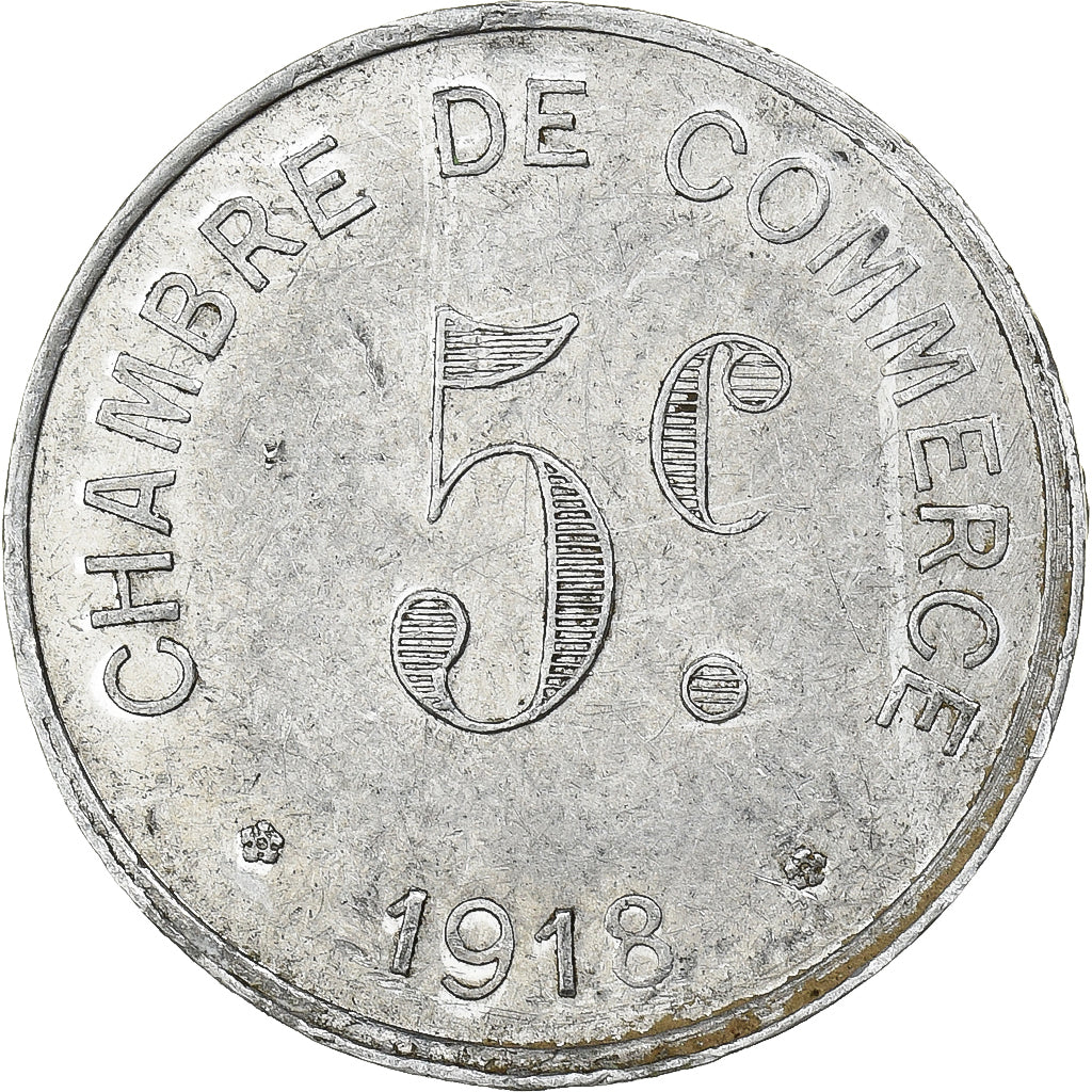 Francia, Chambre de commerce de Rouen, 5 Centimes, 1918, BB+, Alluminio