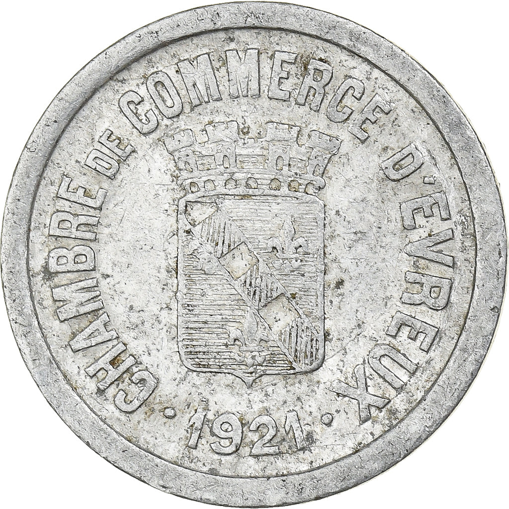 Frankrijk, Chambre de commerce d'Evreux, 10 Centimes, 1921, FR+, Aluminium
