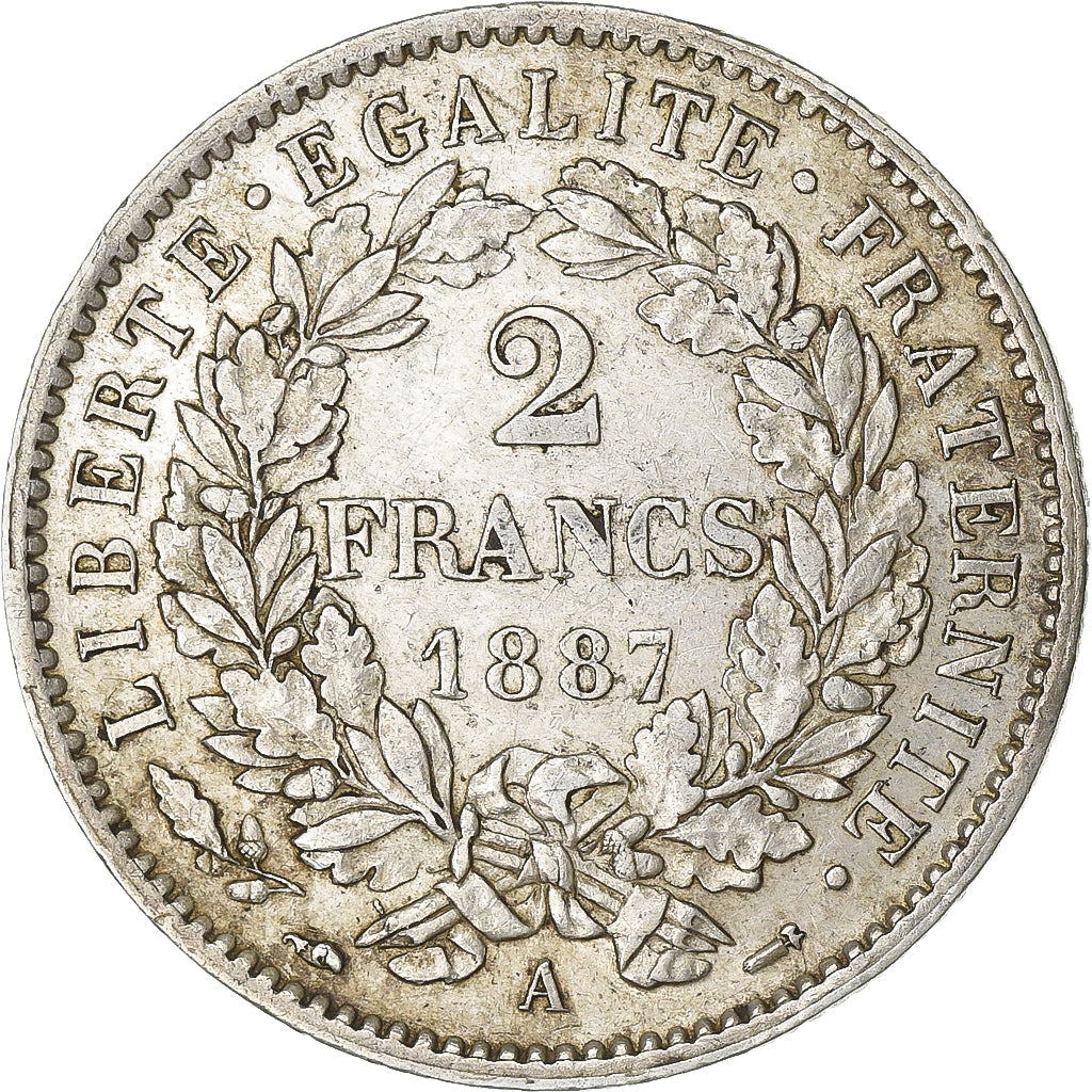 France, 2 Francs, Cérès, 1887, Paris, Silver, EF(40-45), Gadoury:530a