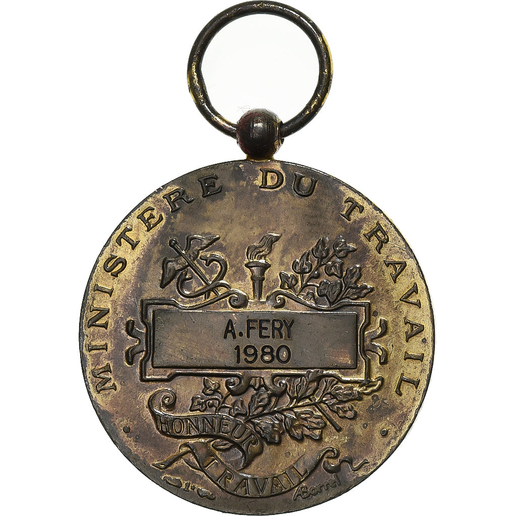 França, Médaille d'honneur du travail, medalha, 1980, Qualidade Muito Boa