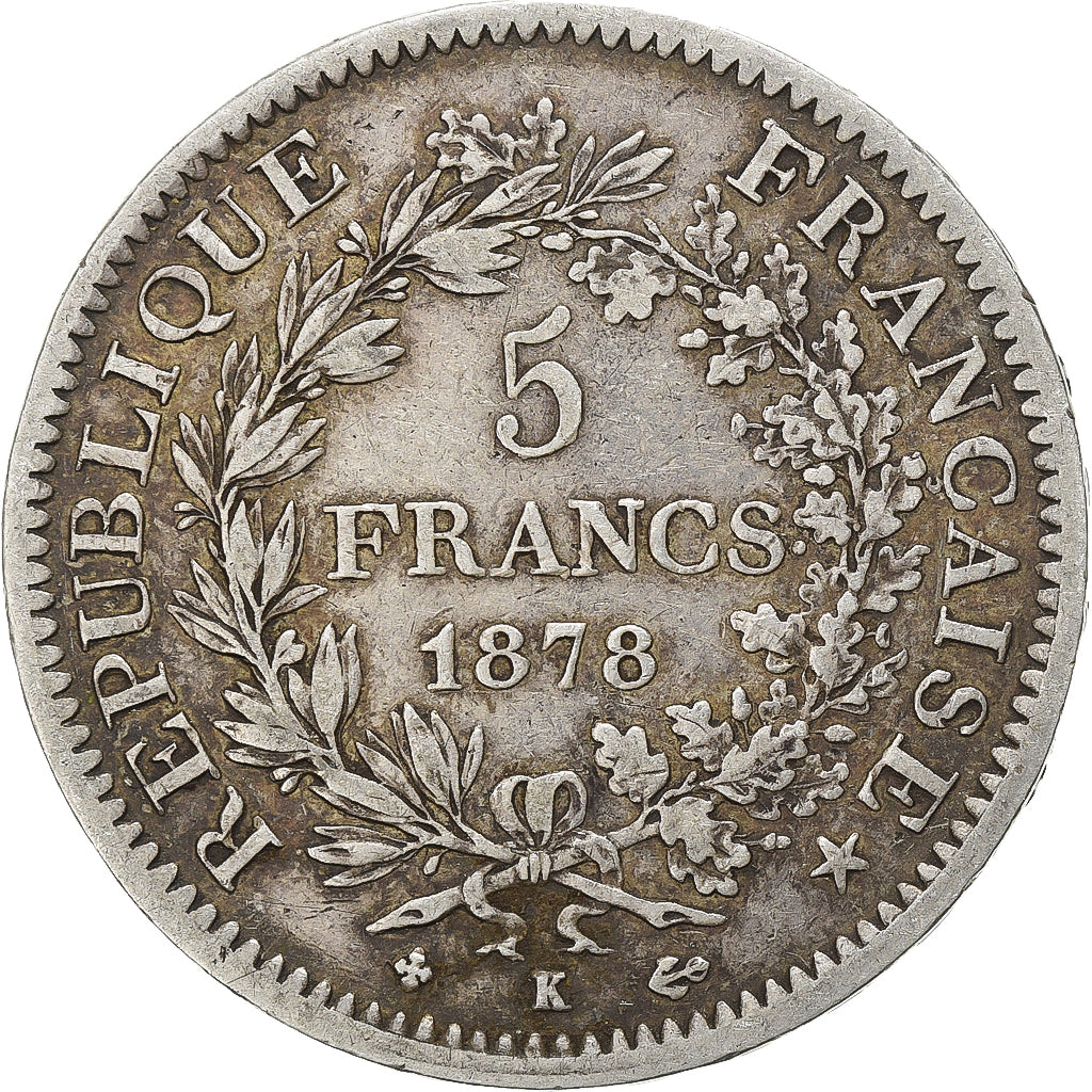 France, 5 Francs, Hercule, 1878, Bordeaux, Argent, TB+, Gadoury:745a, KM:820.2
