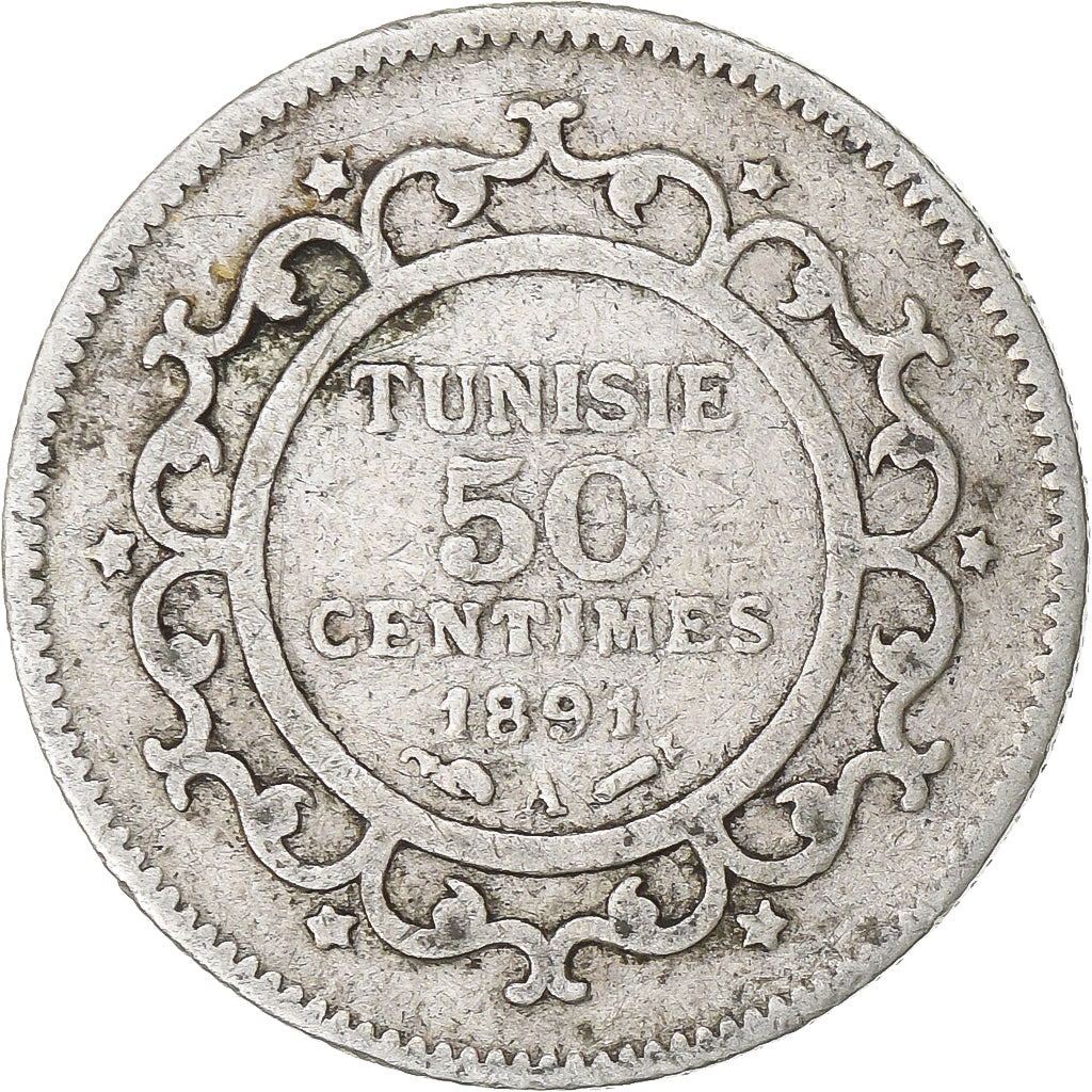 Tunisië, Ali Bey, 50 Centimes, 1891, Paris, Zilver, FR+, KM:223