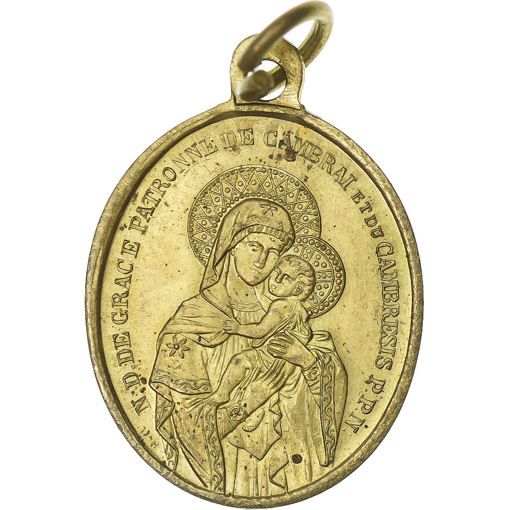 Francia, medalla, Notre Dame de Grace, Patronne de Cambrai, 1870-1871, Latón